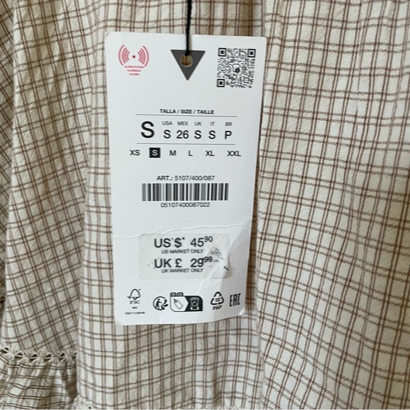 NWT Zara Plaid Gingham Ruffle Lace Frill Mini Skirt in Cream/Brown - S - Picture 7 of 8